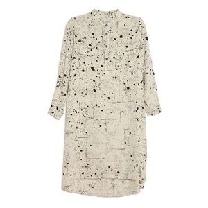 SEA NEW YORK Cream and Black Paint Splatter Button Front High-Low Shirt Dress